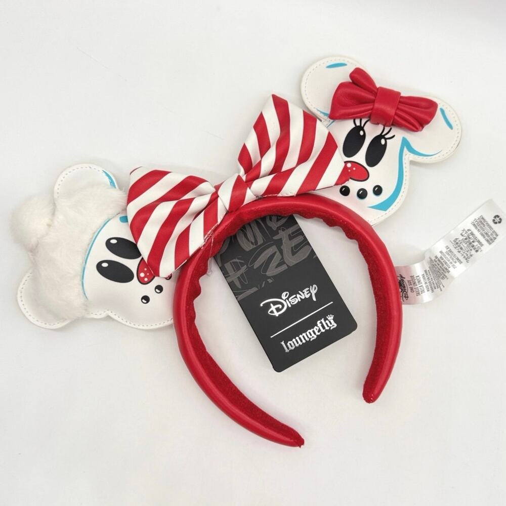 Loungefly Disney Mickey & Minnie Snowman Christmas Red Bow Headband Ears NEW